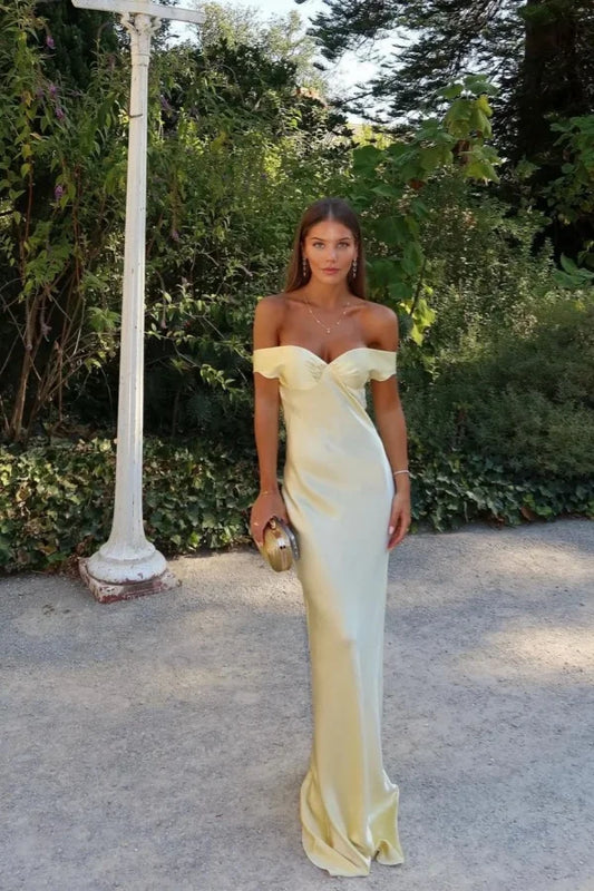 Light Yellow Sweetheart Off-The-Shoulder Prom Dress