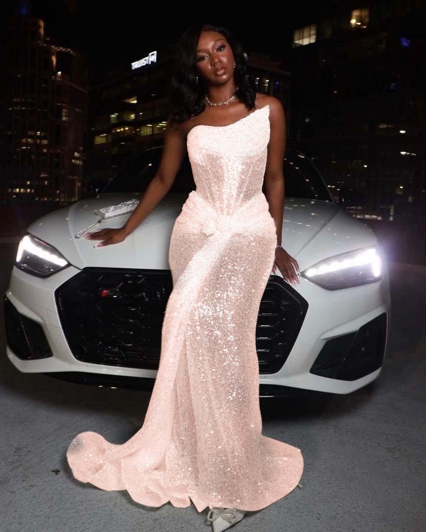 Asymmetric Strapless Sleeveless Long Pleated Mermaid Prom Dress