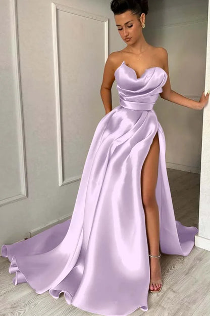 Chic Strapless Split Pleated Prom Dress