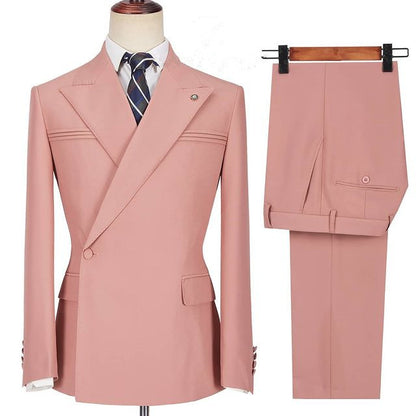 Best Fited Pink Wedding Blazer For Groom Peaked Lapel With Ruffles