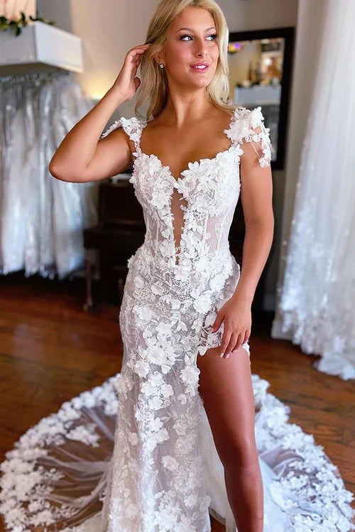 Charming Mermaid Sweetheart White Wedding Dress