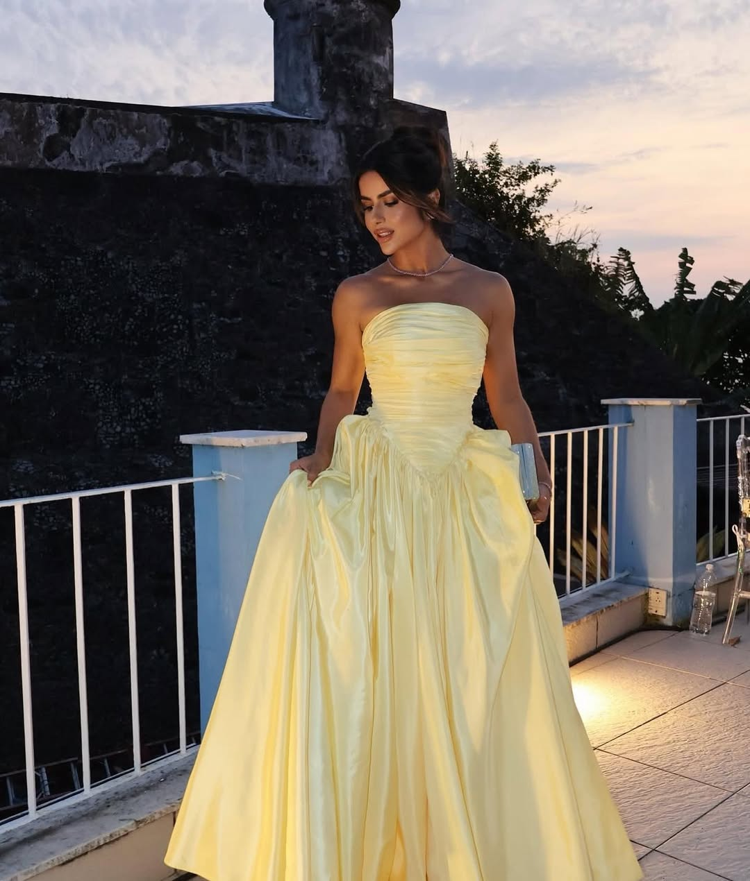 Lovely Yellow Pleated Strapless Prom Dress