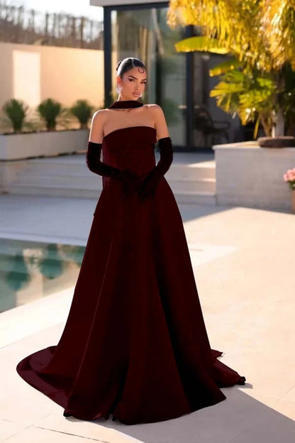 Light Blue Strapless A-Line Beaded Rhinestones Prom Dress With Gloves And Scarf