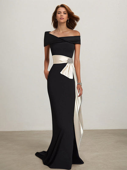 Party Dress Sleeveless Black Off the Shoulder Floor-Length Dress
