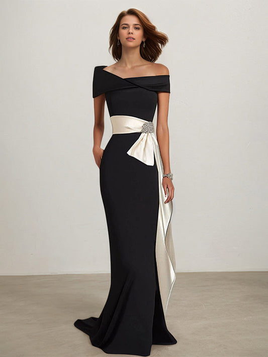 Party Dress Sleeveless Black Off the Shoulder Floor-Length Dress