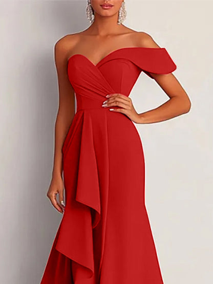 Formal Dress Red One-Shoulder Asymmetrical Floor-Length Gown