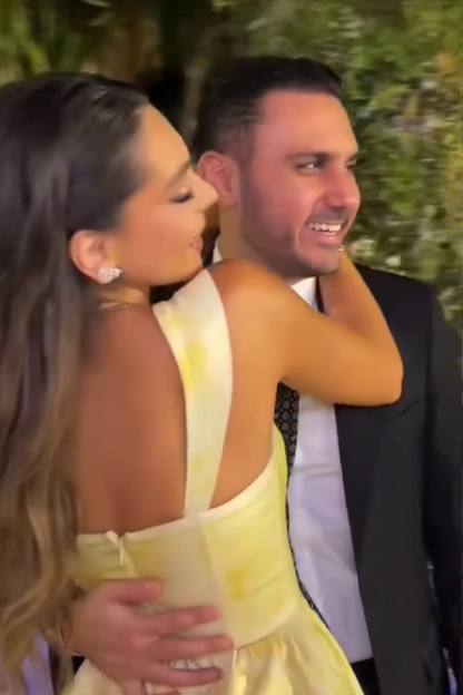 Yellow Printing A-Line Tiered Sleeveless Long Prom Formal Dress