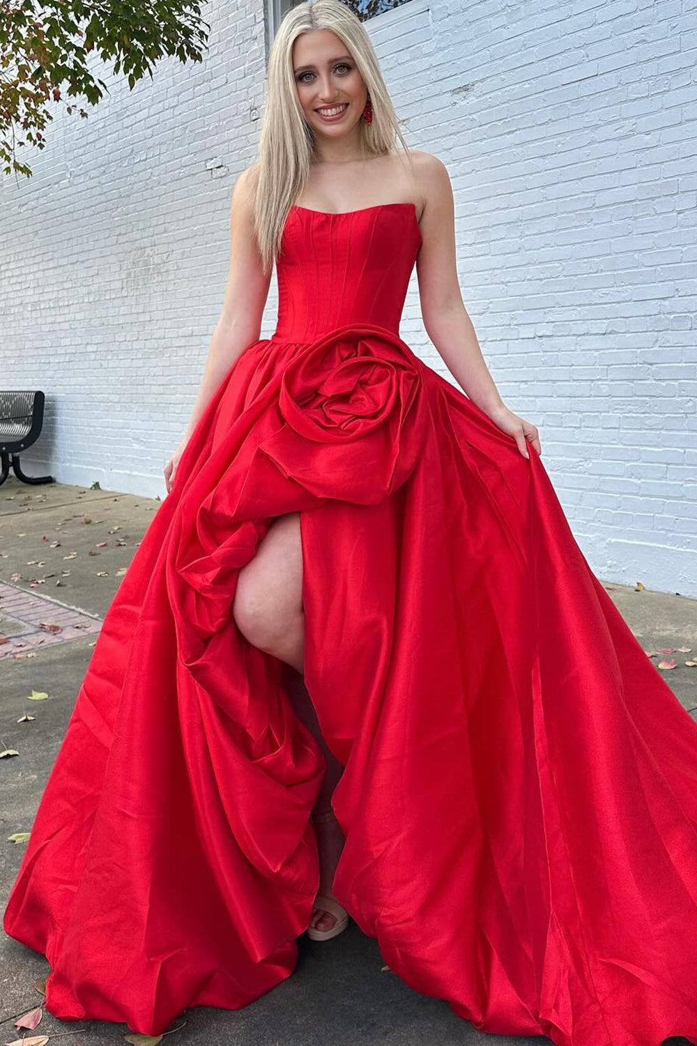 Women's A Line Satin Corset Long Prom Dresses Strapless Evening Gowns