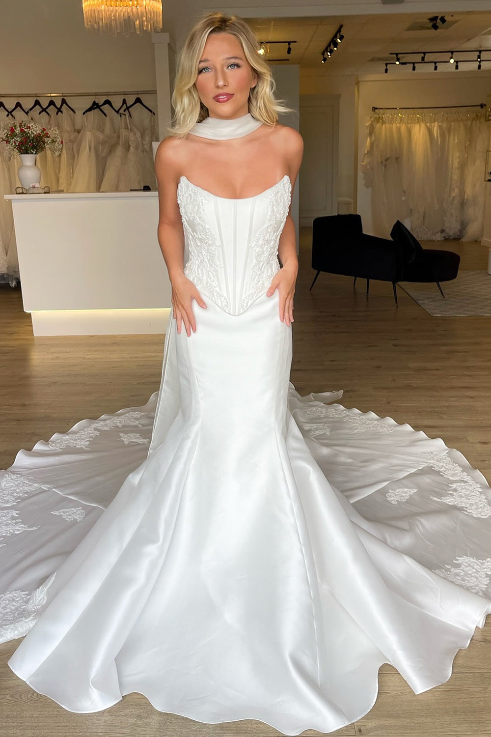 Satin Corset Lace Appliqued Wedding Dress