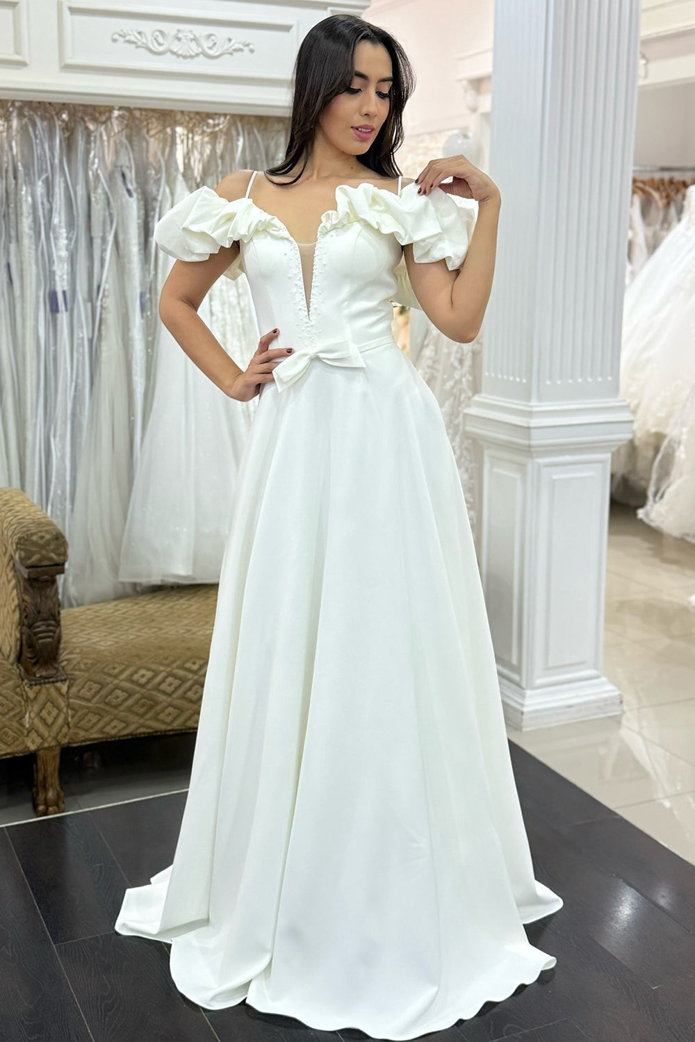 A Line Wedding Dresses Elegant Off Shoulder Wedding Gown