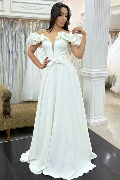 A Line Wedding Dresses Elegant Off Shoulder Wedding Gown
