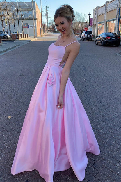 Elegant Straps A-Line Pink Long Prom Dress