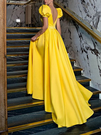 Princess V-Neck Floor-length Prom Dresses