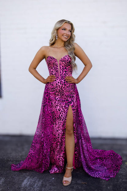 Mermaid Sweetheart Purple Leopard Printed Long Prom Dress