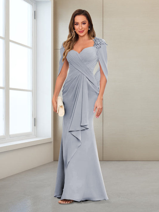 Column V-Neck Floor-Length Chiffon Mother of the Bride Dress