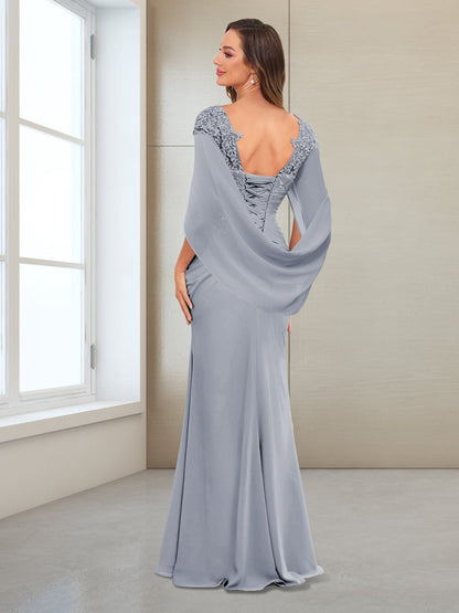 Column V-Neck Floor-Length Chiffon Mother of the Bride Dress
