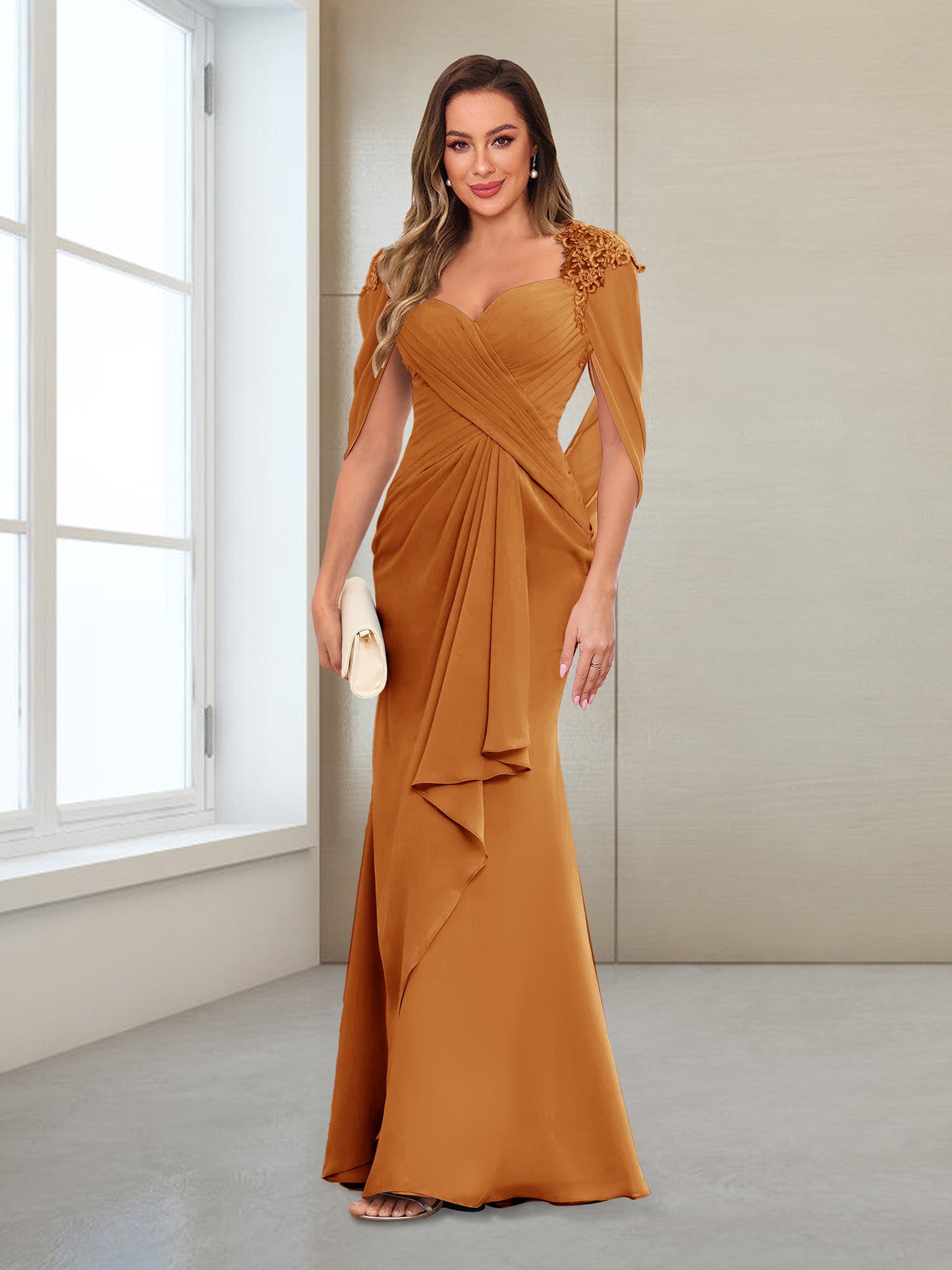Column V-Neck Floor-Length Chiffon Mother of the Bride Dress
