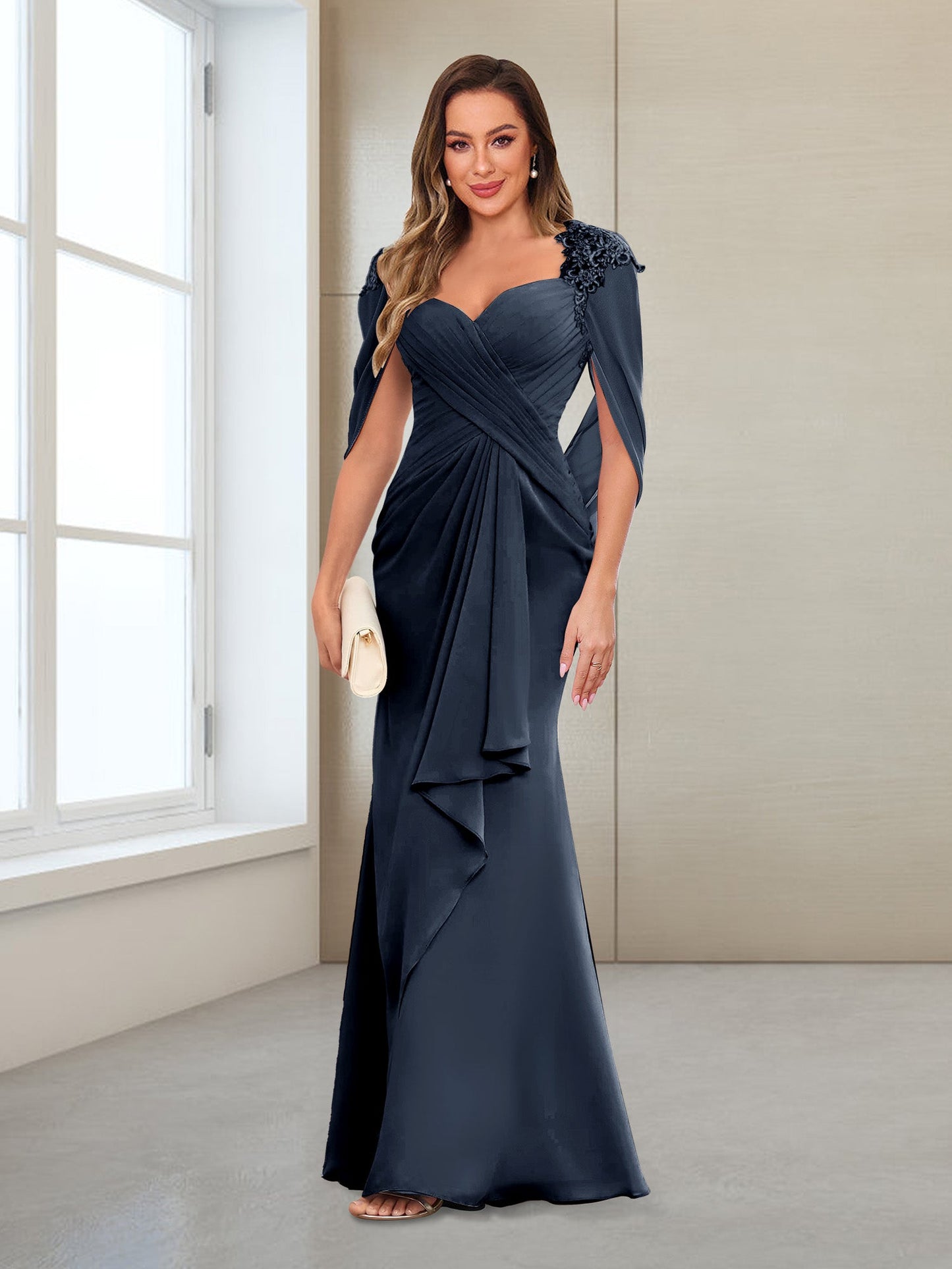 Column V-Neck Floor-Length Chiffon Mother of the Bride Dress