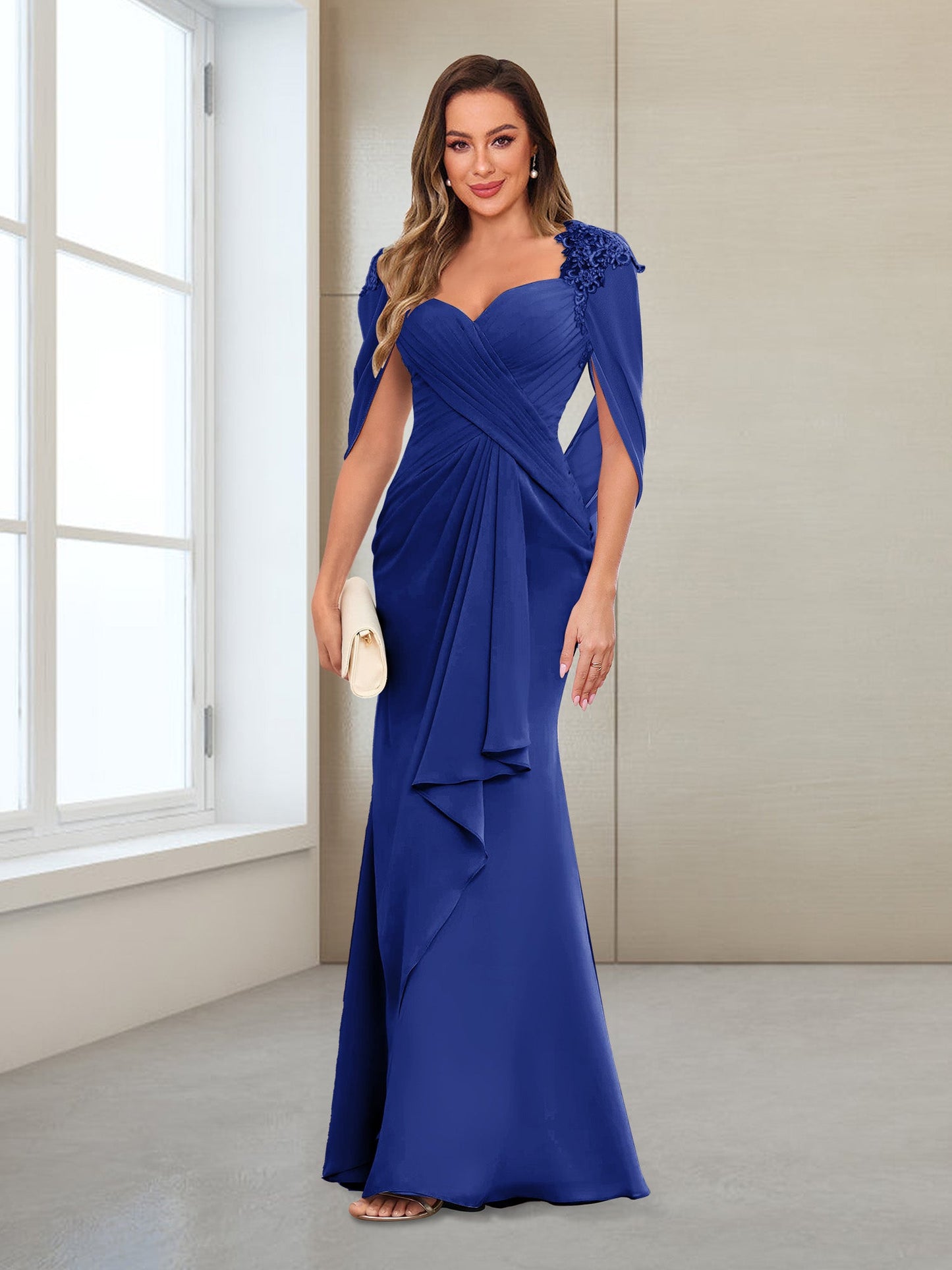 Column V-Neck Floor-Length Chiffon Mother of the Bride Dress