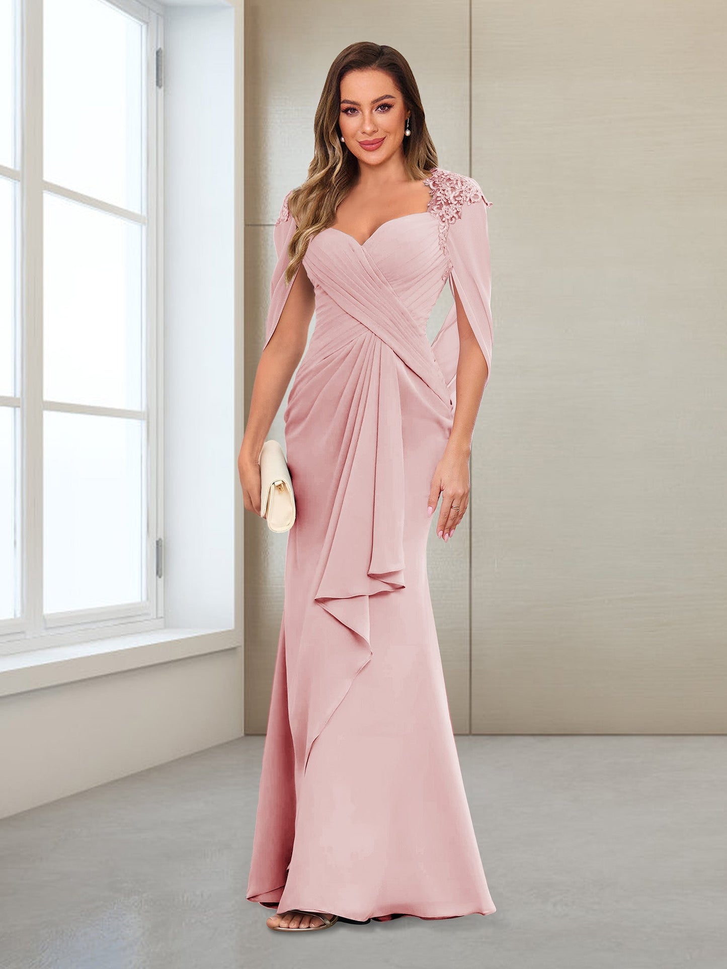 Column V-Neck Floor-Length Chiffon Mother of the Bride Dress