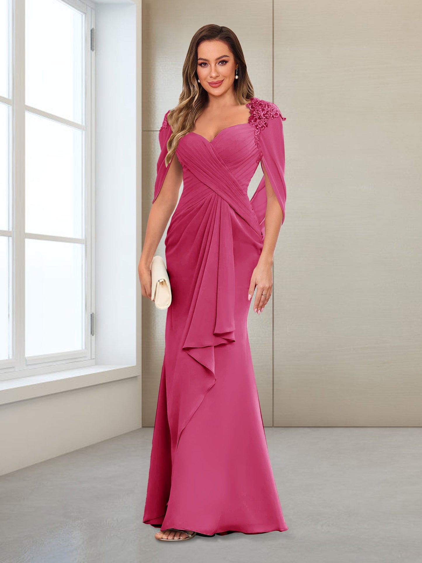 Column V-Neck Floor-Length Chiffon Mother of the Bride Dress