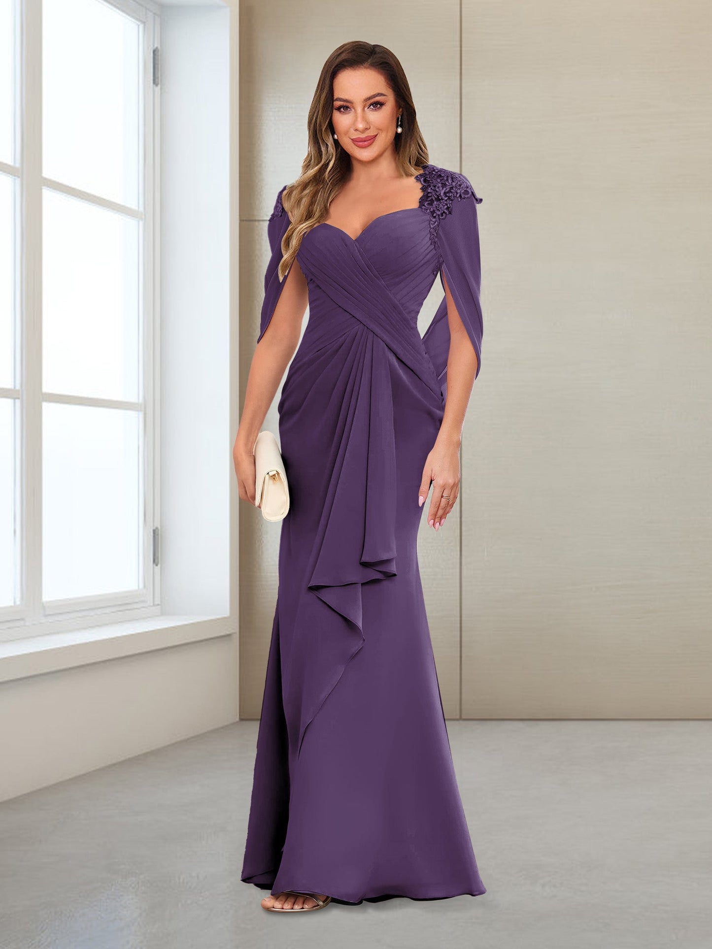 Column V-Neck Floor-Length Chiffon Mother of the Bride Dress