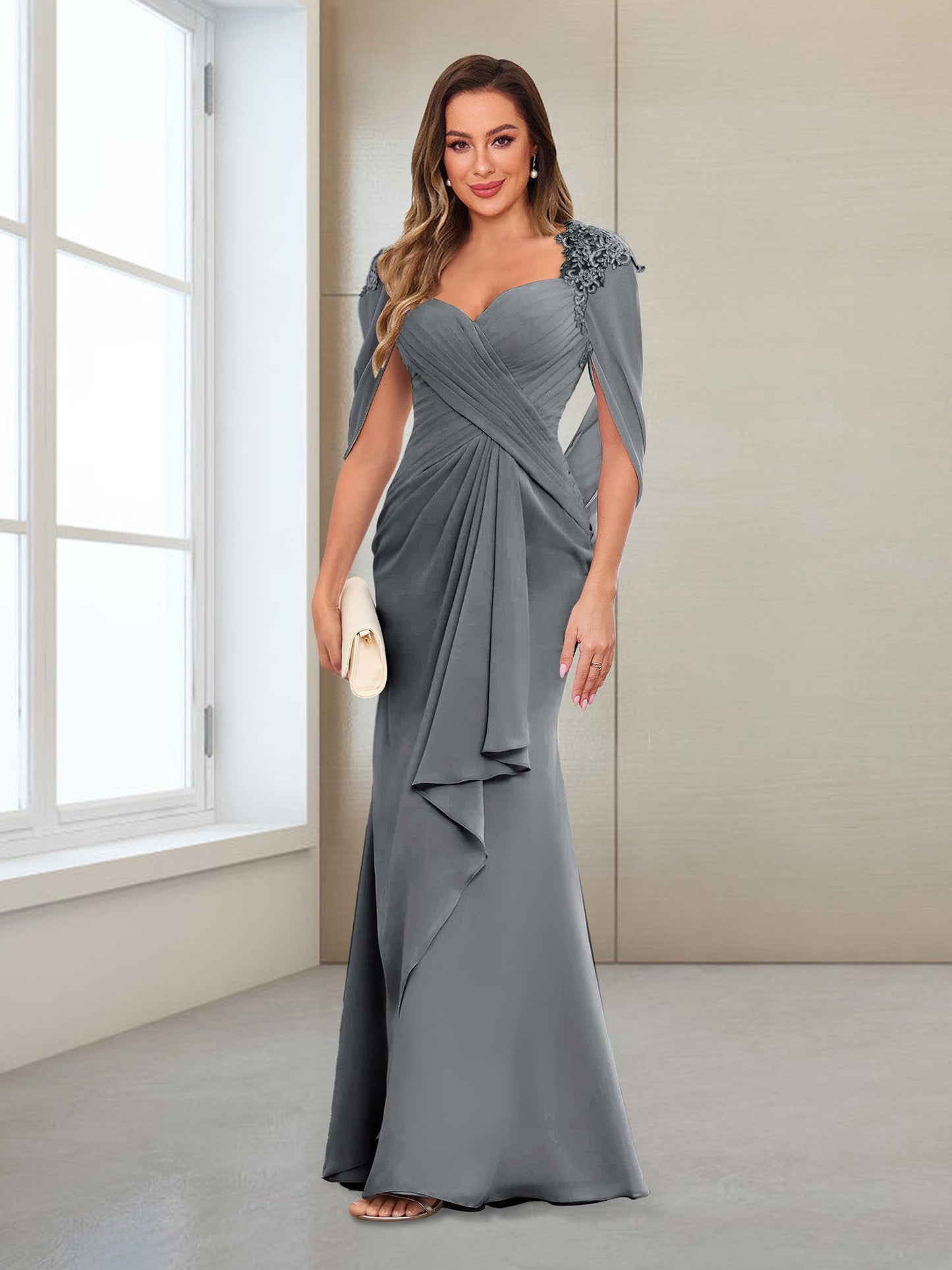 Column V-Neck Floor-Length Chiffon Mother of the Bride Dress