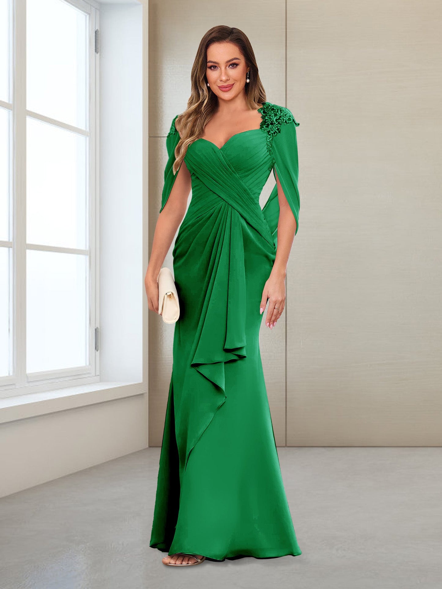 Column V-Neck Floor-Length Chiffon Mother of the Bride Dress