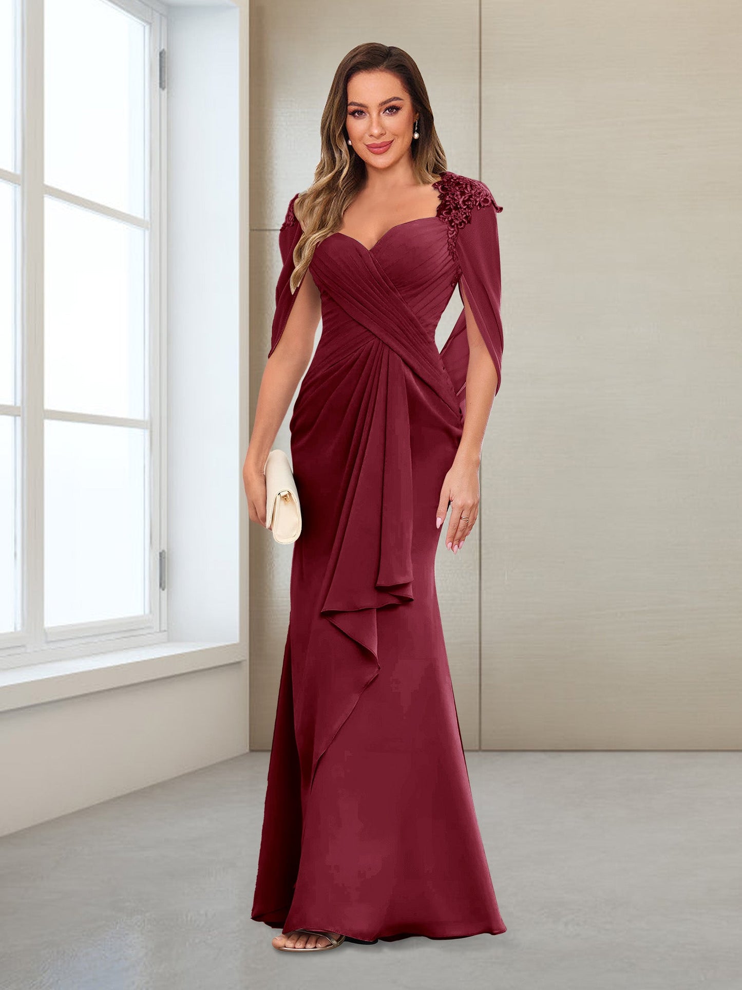 Column V-Neck Floor-Length Chiffon Mother of the Bride Dress