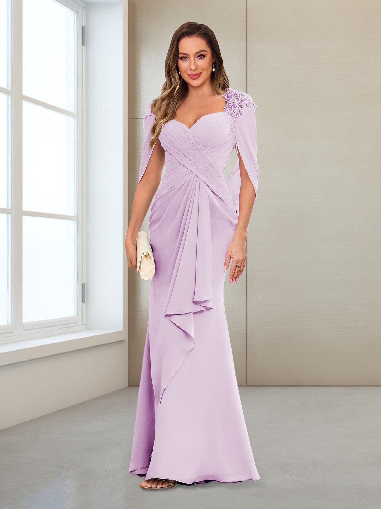 Column V-Neck Floor-Length Chiffon Mother of the Bride Dress