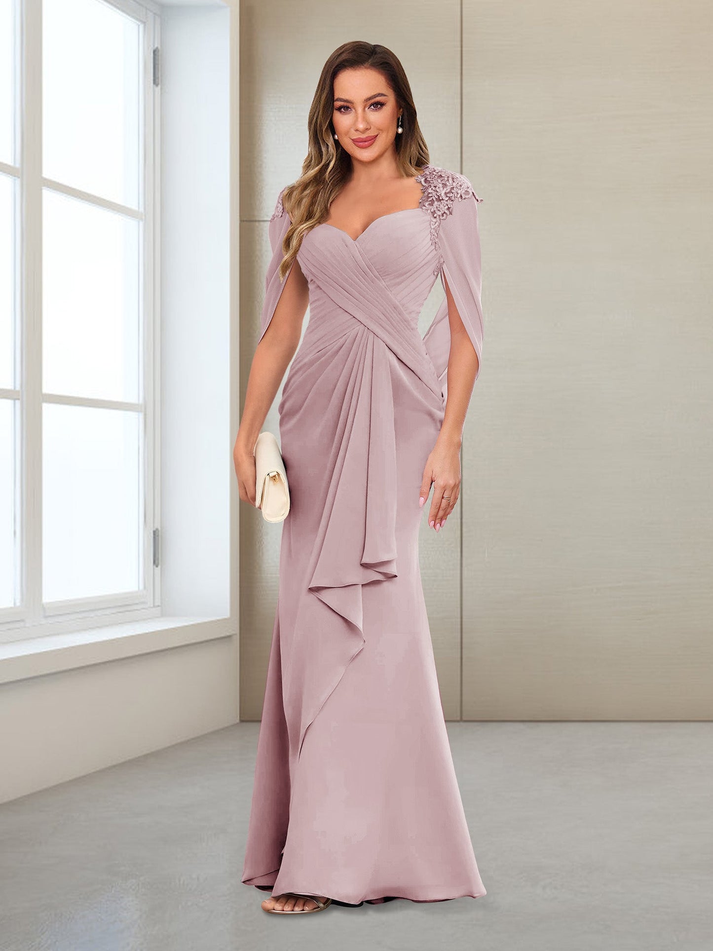 Column V-Neck Floor-Length Chiffon Mother of the Bride Dress