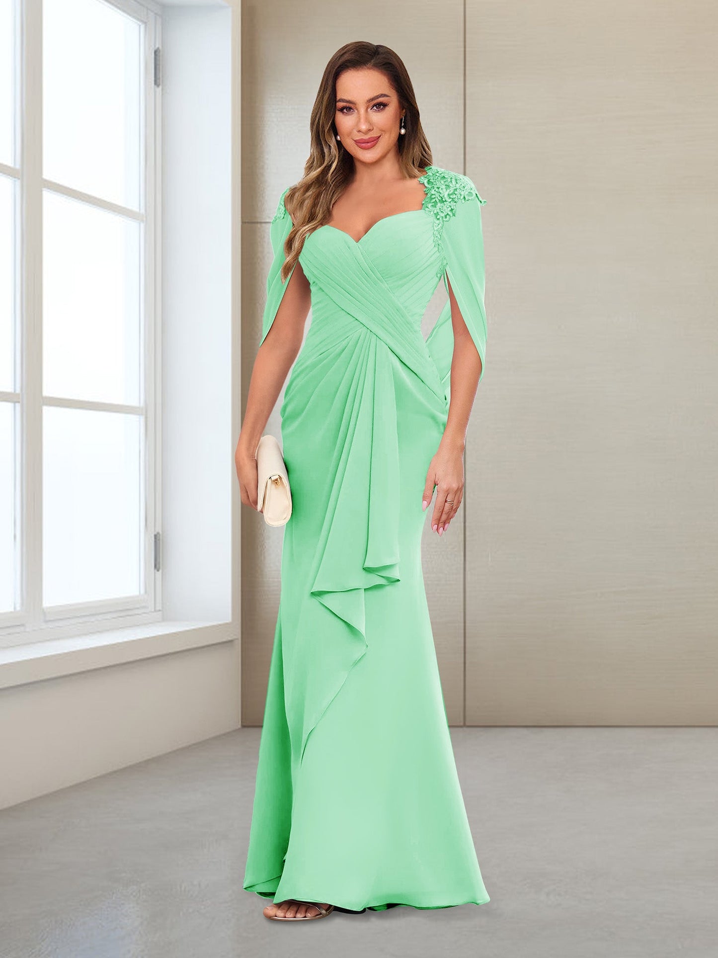 Column V-Neck Floor-Length Chiffon Mother of the Bride Dress