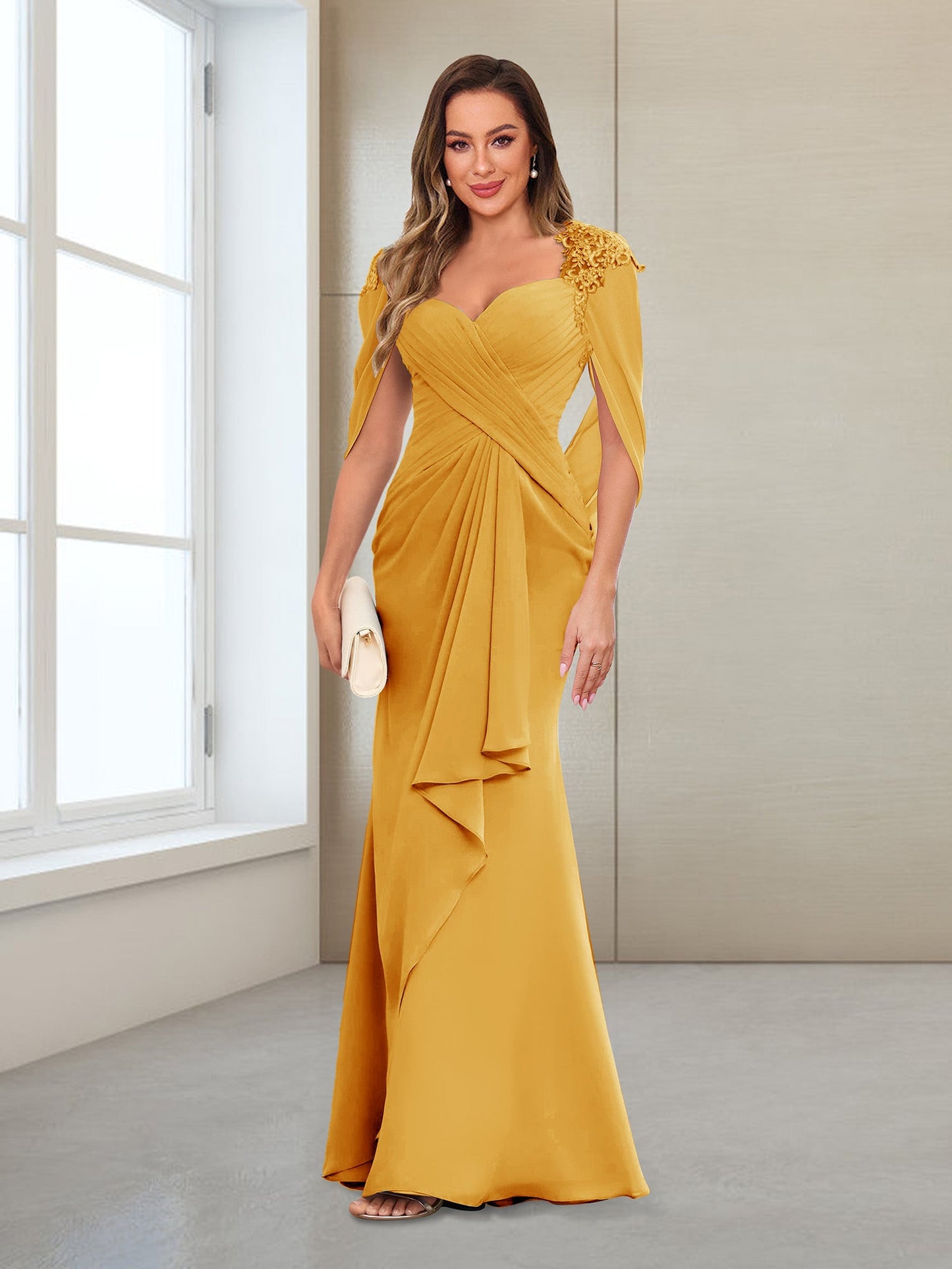 Column V-Neck Floor-Length Chiffon Mother of the Bride Dress