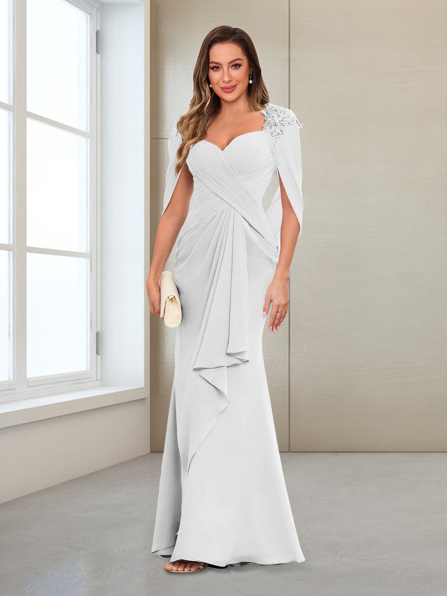 Column V-Neck Floor-Length Chiffon Mother of the Bride Dress