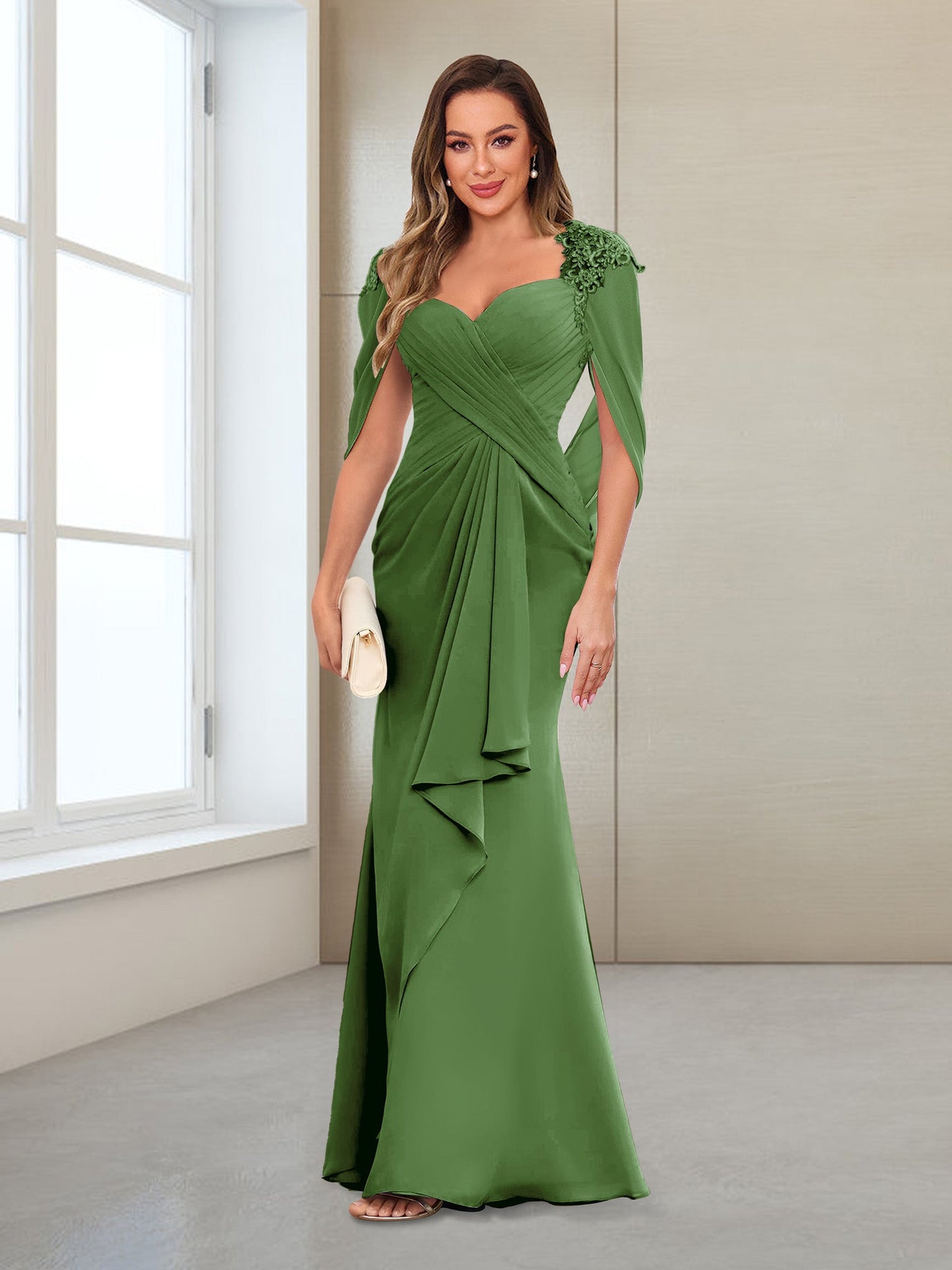 Column V-Neck Floor-Length Chiffon Mother of the Bride Dress