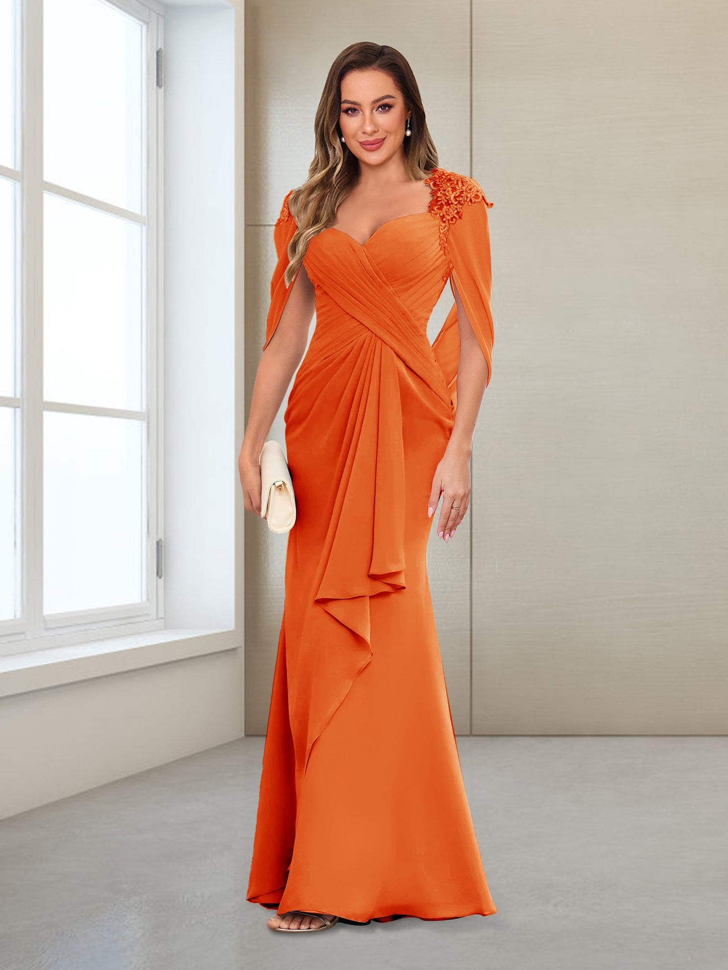Column V-Neck Floor-Length Chiffon Mother of the Bride Dress