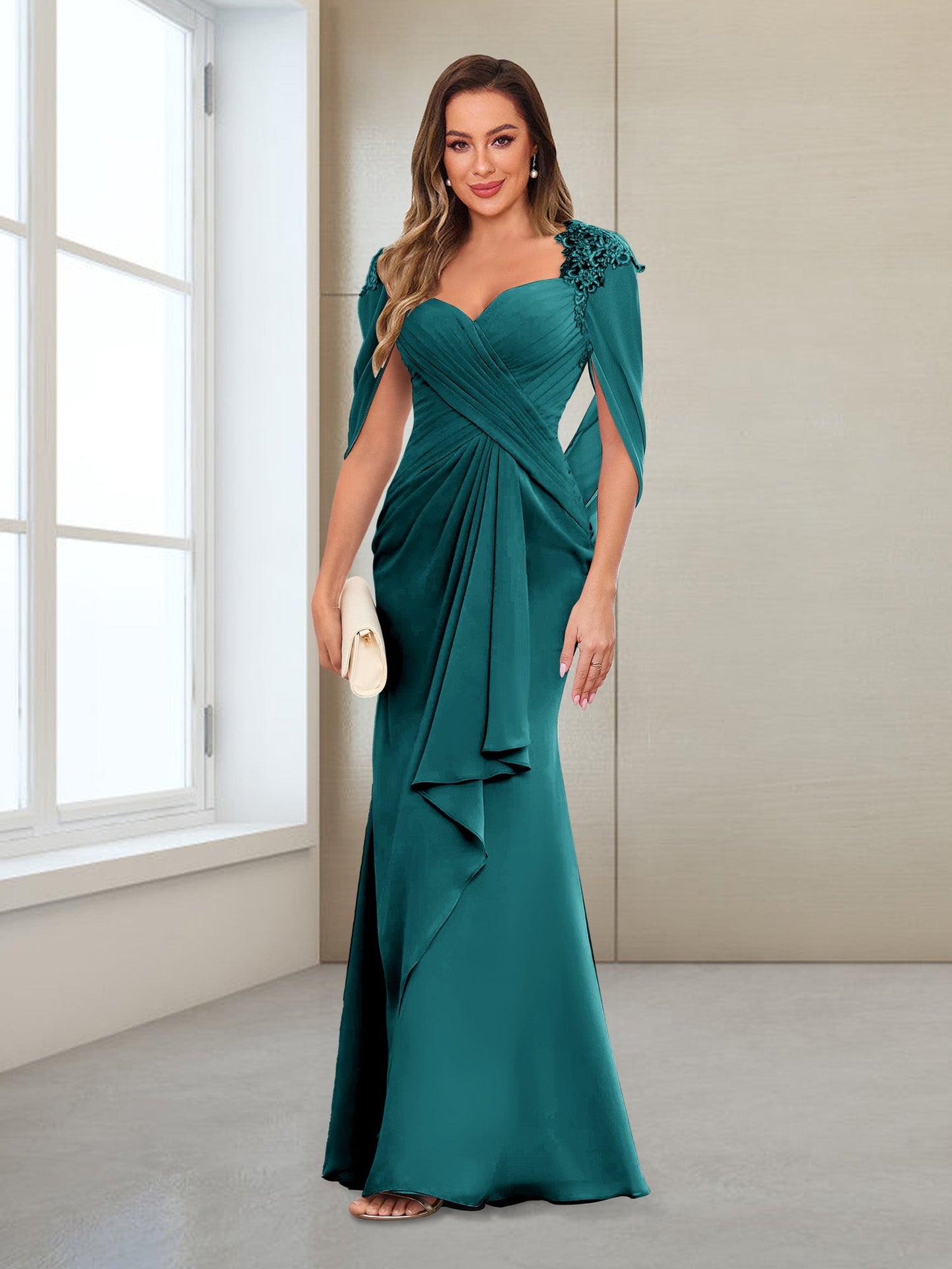 Column V-Neck Floor-Length Chiffon Mother of the Bride Dress