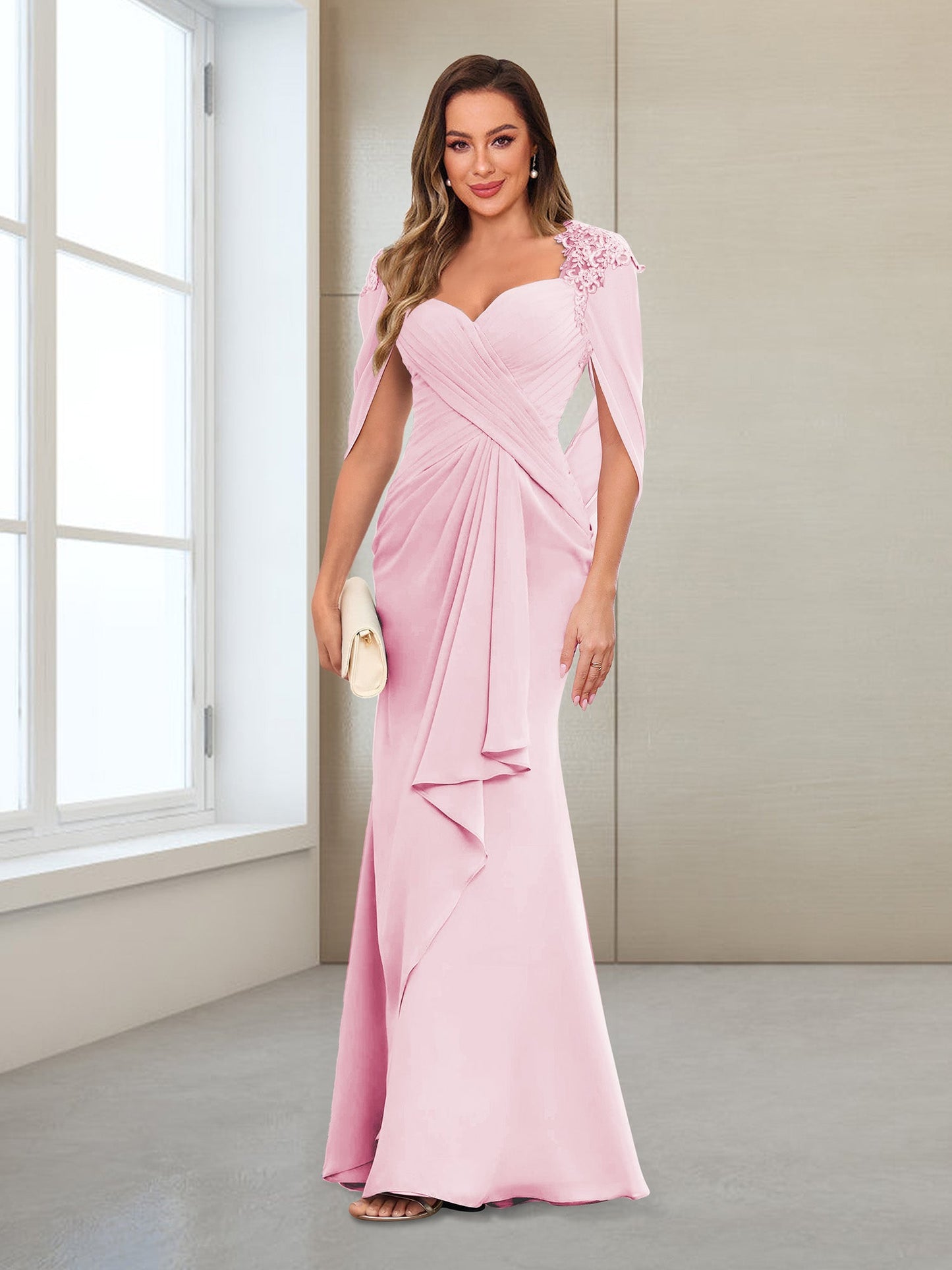 Column V-Neck Floor-Length Chiffon Mother of the Bride Dress