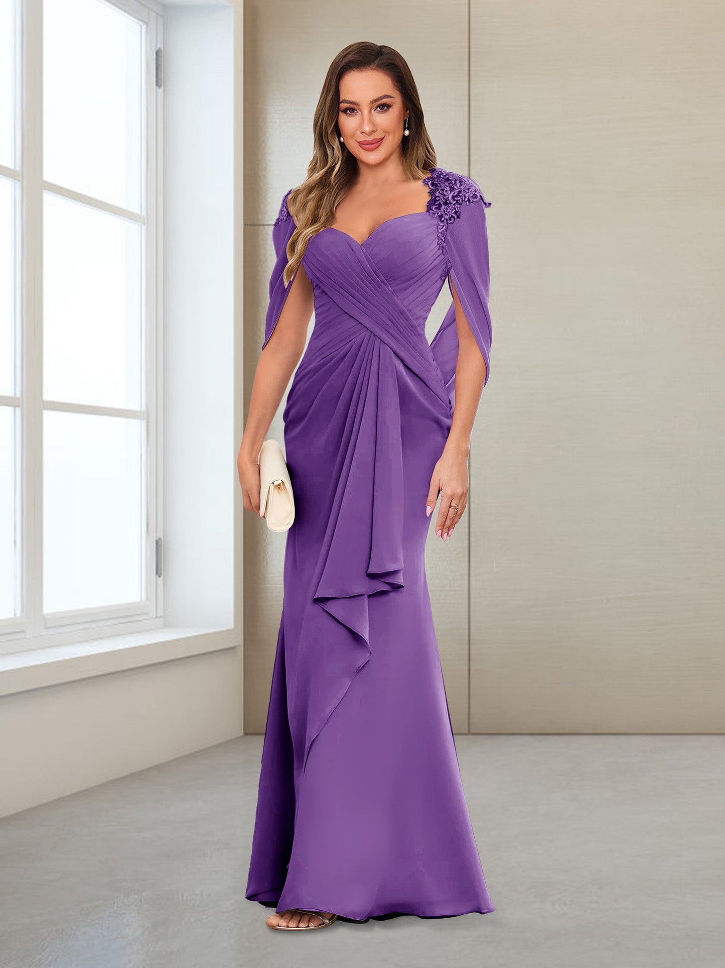 Column V-Neck Floor-Length Chiffon Mother of the Bride Dress
