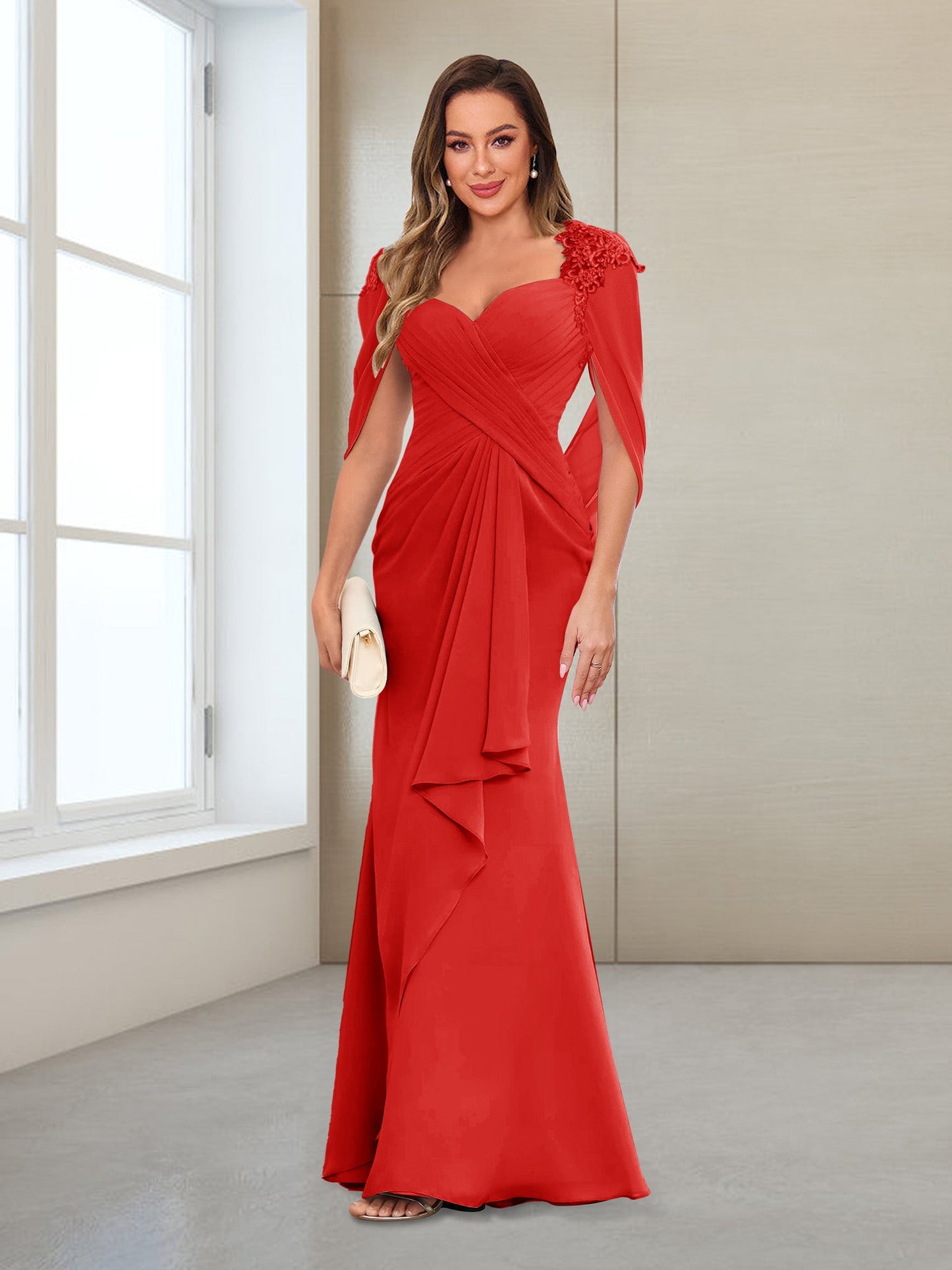 Column V-Neck Floor-Length Chiffon Mother of the Bride Dress