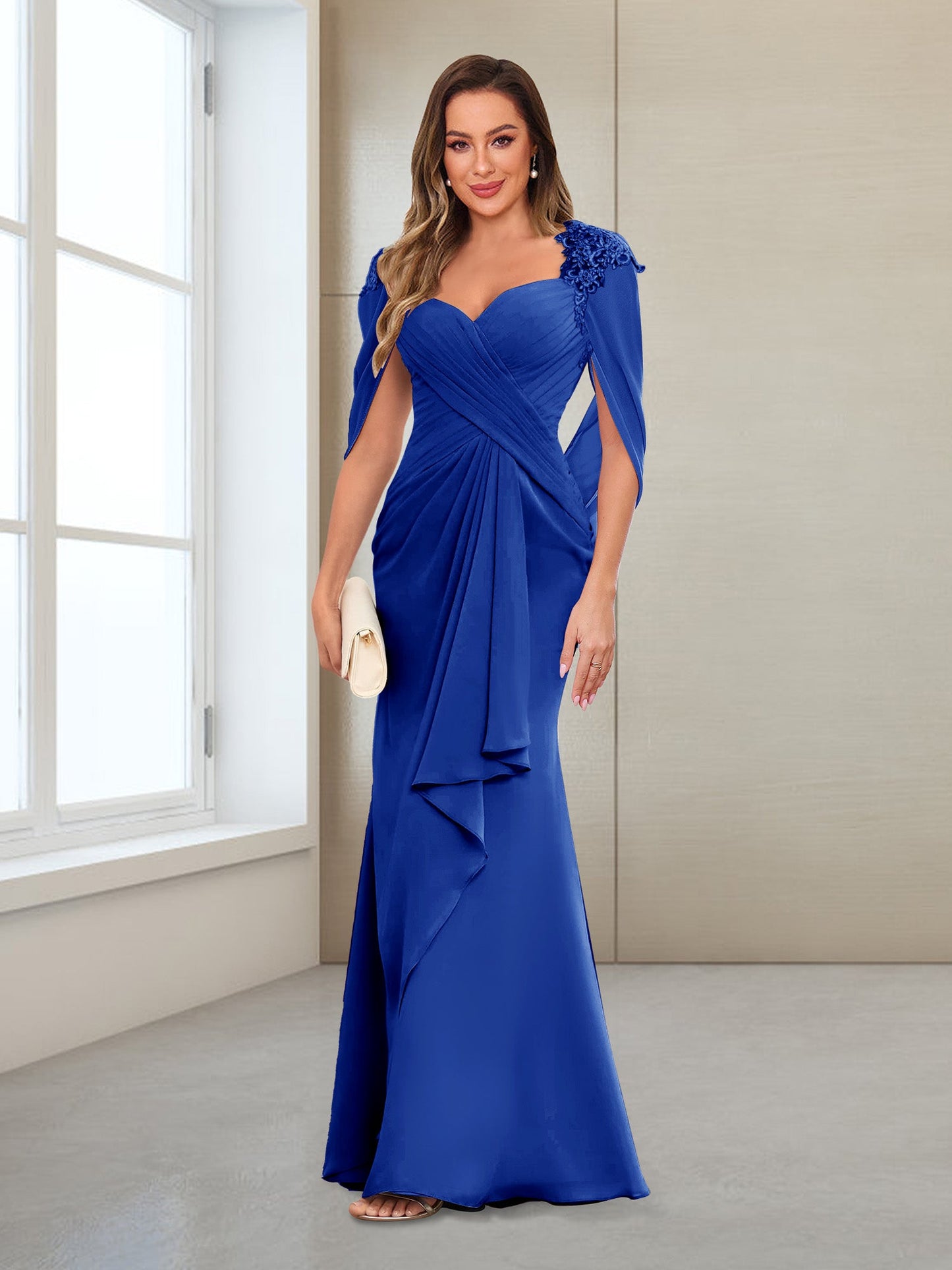 Column V-Neck Floor-Length Chiffon Mother of the Bride Dress