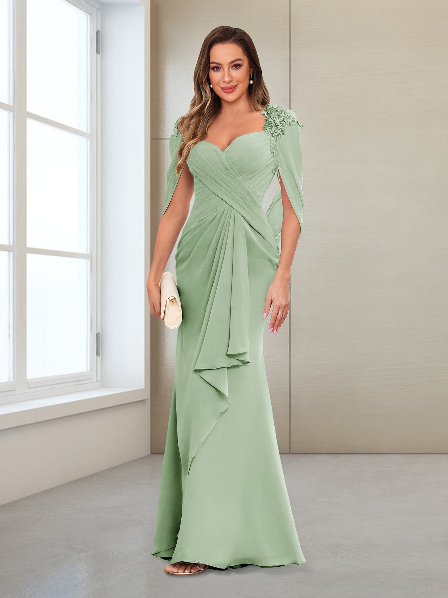 Column V-Neck Floor-Length Chiffon Mother of the Bride Dress