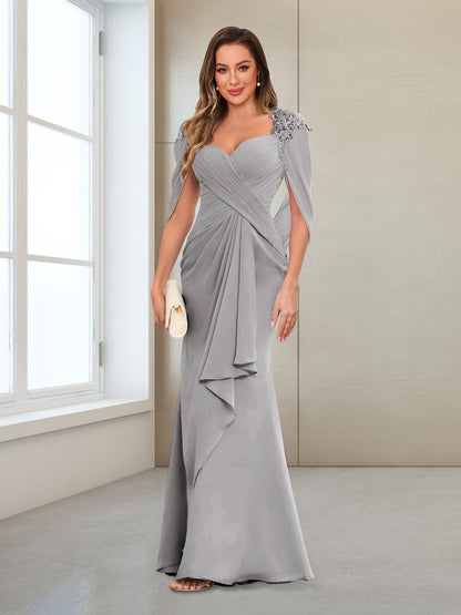 Column V-Neck Floor-Length Chiffon Mother of the Bride Dress