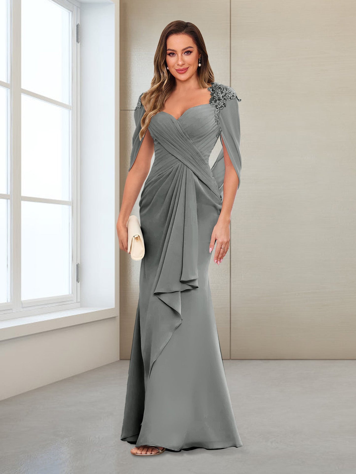 Column V-Neck Floor-Length Chiffon Mother of the Bride Dress