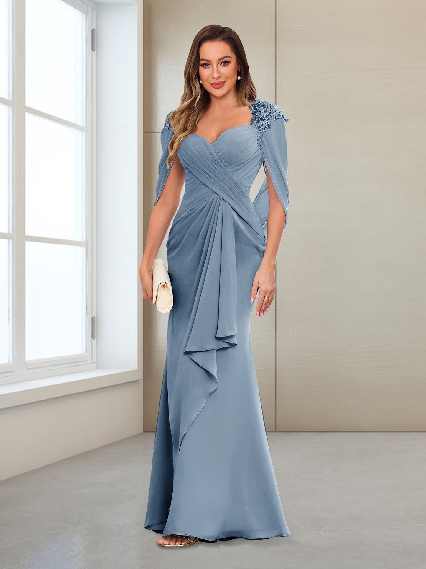 Column V-Neck Floor-Length Chiffon Mother of the Bride Dress