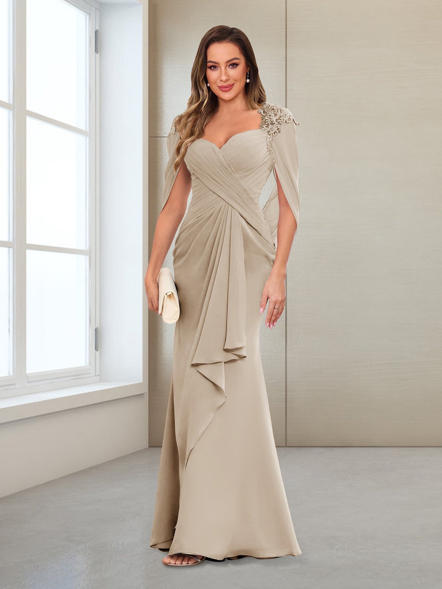 Column V-Neck Floor-Length Chiffon Mother of the Bride Dress