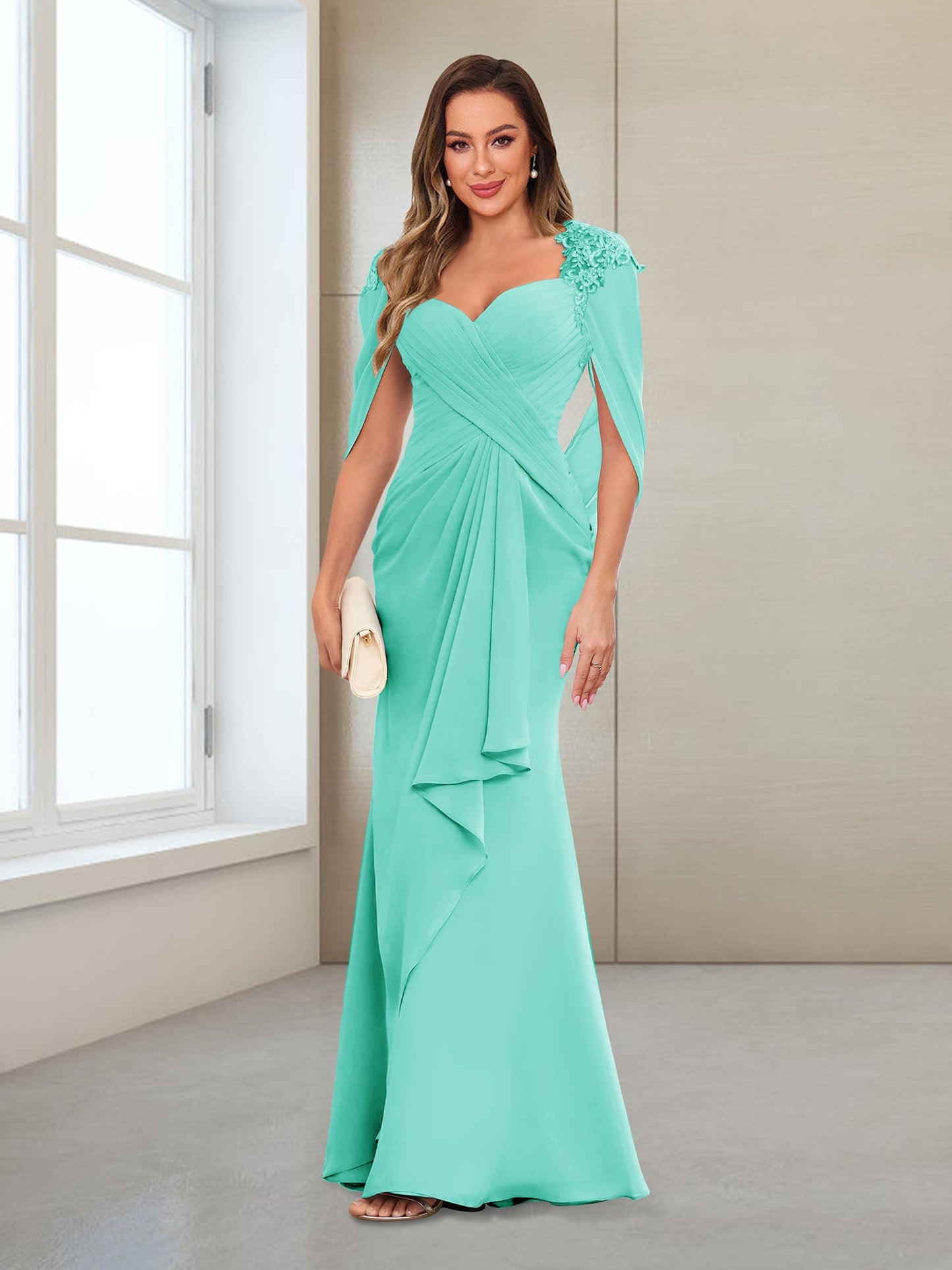 Column V-Neck Floor-Length Chiffon Mother of the Bride Dress