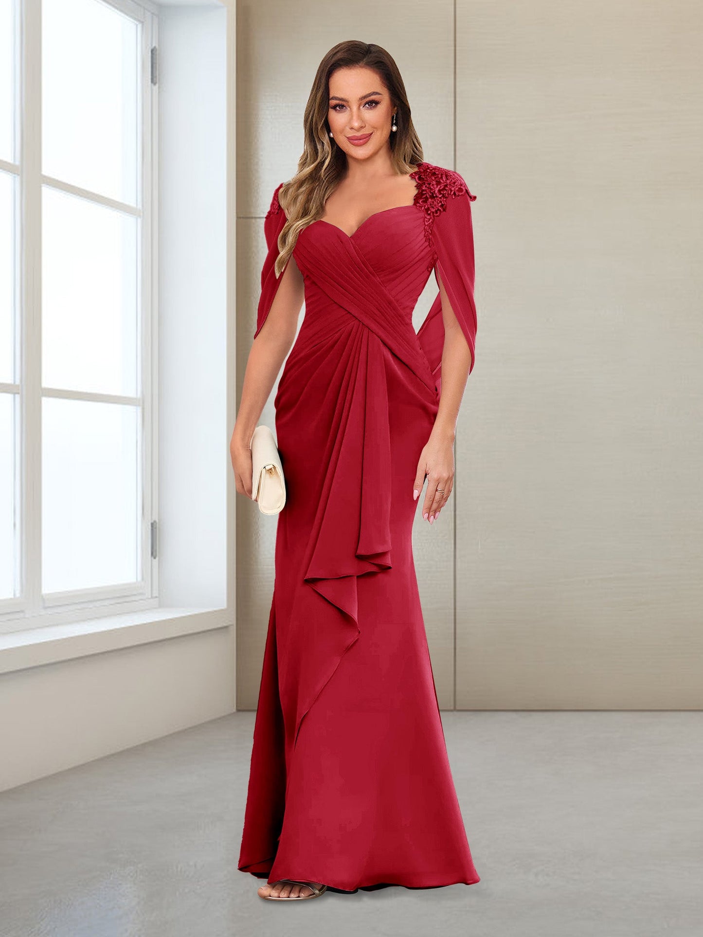 Column V-Neck Floor-Length Chiffon Mother of the Bride Dress