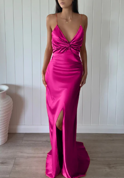 Light Yellow V Neck Straps Long Party Dress Wedding Guest Dress