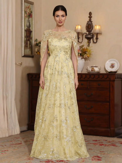 A-Line/Princess Scoop Sequins Lace Mother of the Bride Dress